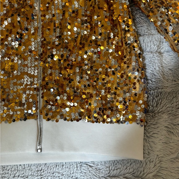 Womens Long Sleeve Sequin Zipper Jacket with Ribbed Cuffs - Picture 9 of 13